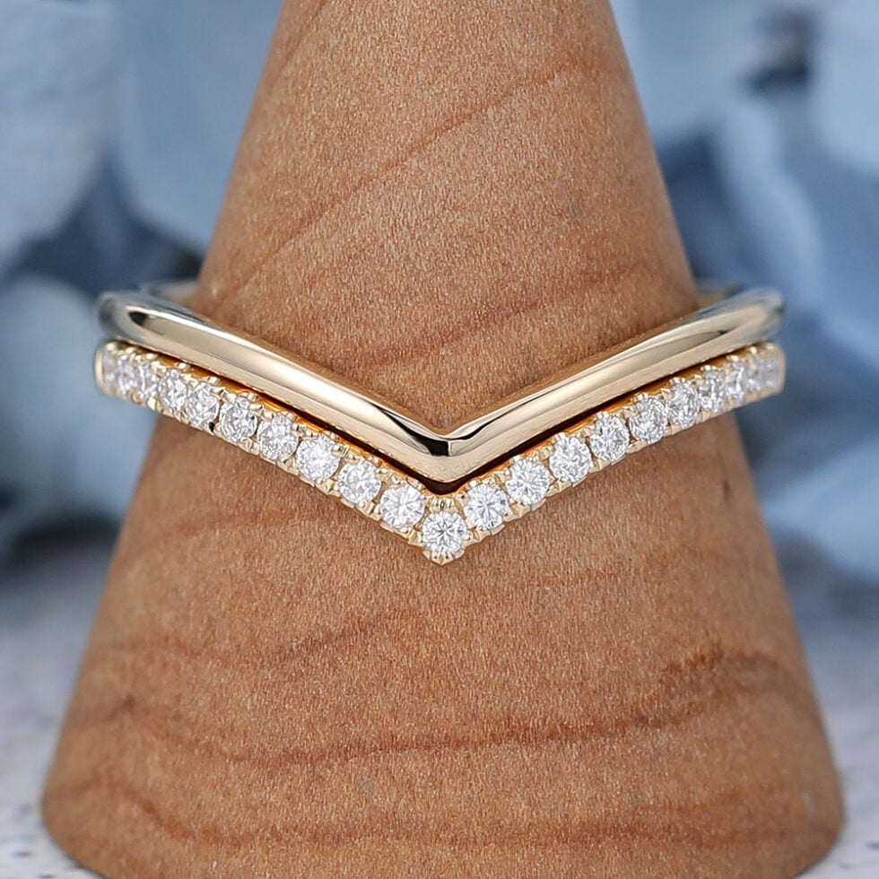 2pcs Yellow Gold Stackable Wedding Bands