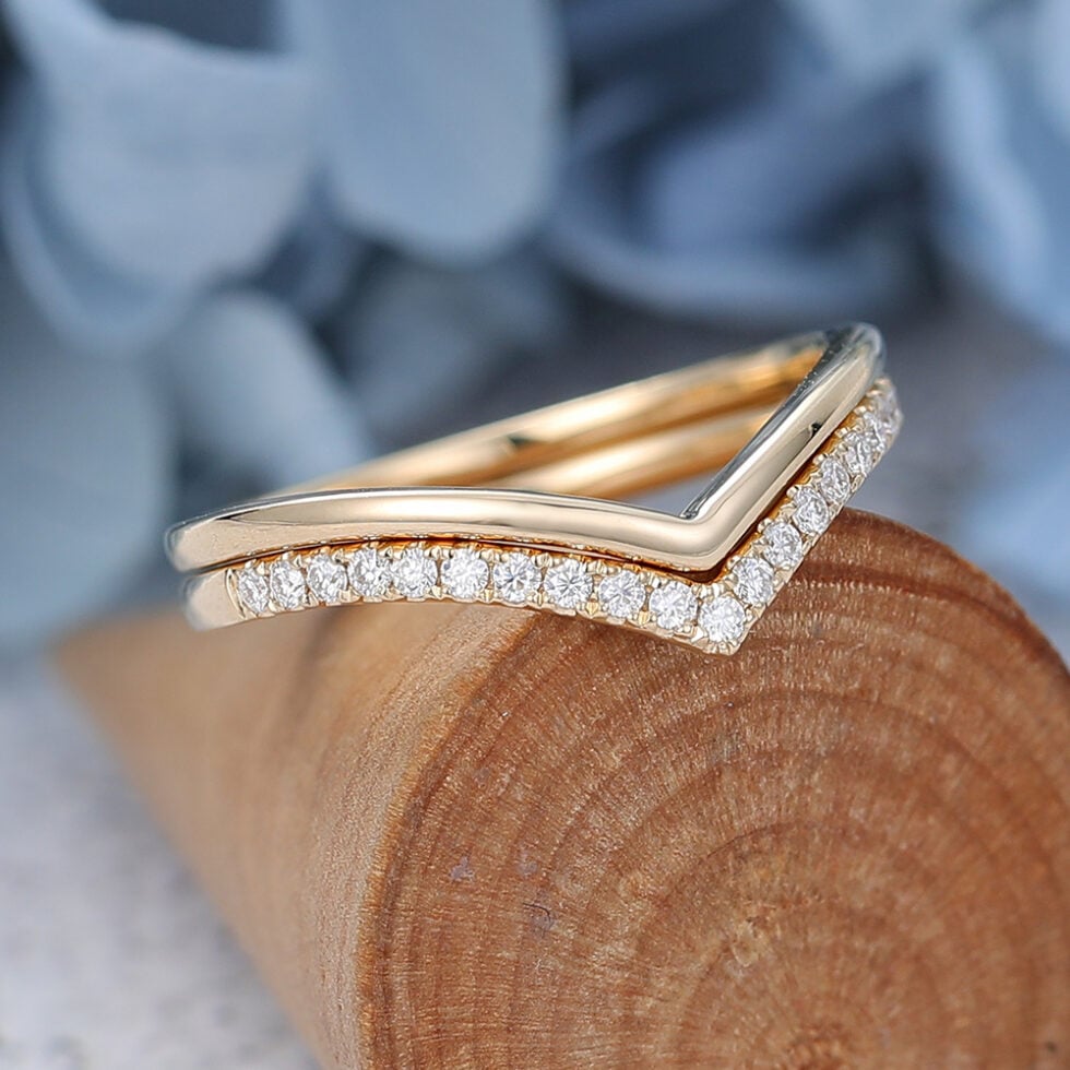 AMANDAFINEJEWELRY 2pcs Yellow Gold Wedding Band