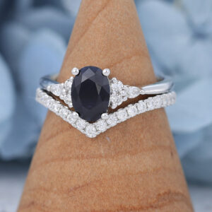 AMANDAFINEJEWELRY Black Sapphire White Gold Engagement Ring Set (2)