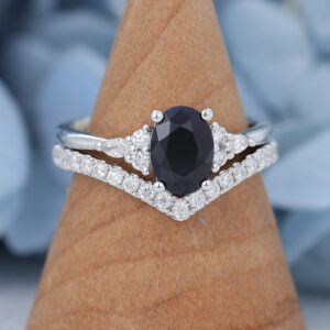 AMANDAFINEJEWELRY Black Sapphire White Gold Engagement Ring Set (3)