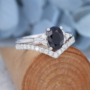 AMANDAFINEJEWELRY Black Sapphire White Gold Engagement Ring Set (4)