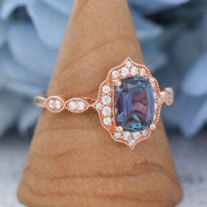 AMANDAFINEJEWELRY Cushion Cut Alexandrite Rose Gold Engagement Ring (3)
