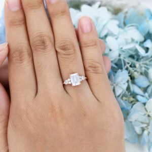 AMANDAFINEJEWELRY Emerald Cut Moissanite Rose Gold Engagement Ring (6)