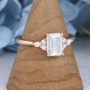 AMANDAFINEJEWELRY Moissanite Emerald Cut Rose Gold Engagement Ring (2)