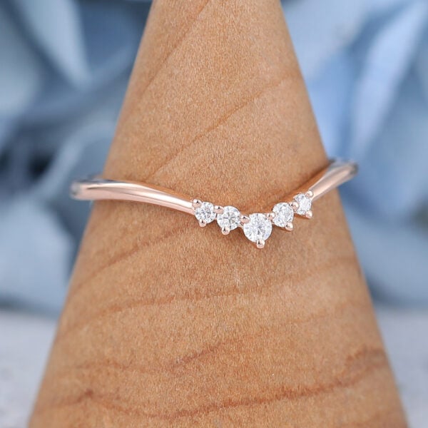 AMANDAFINEJEWELRY Moissanite Rose Gold Curved Wedding Band (2)