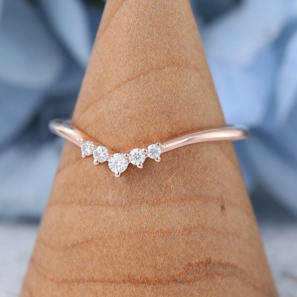 AMANDAFINEJEWELRY Moissanite Rose Gold Curved Wedding Band (6)