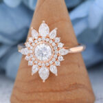 AMANDAFINEJEWELRY Moissanite Rose Gold Halo Engagement Ring