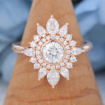 AMANDAFINEJEWELRY Moissanite Rose Gold Halo Engagement Ring