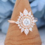 AMANDAFINEJEWELRY Moissanite Rose Gold Halo Engagement Ring