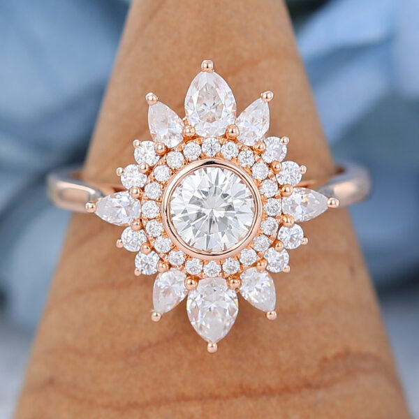 AMANDAFINEJEWELRY Moissanite Rose Gold Halo Engagement Ring