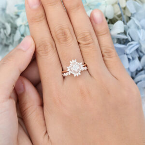 AMANDAFINEJEWELRY Moissanite Rose Gold Halo Engagement Ring Set (2)