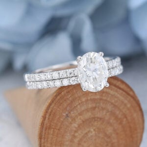 AMANDAFINEJEWELRY Moissanite White Gold Engagement Ring Set (2)