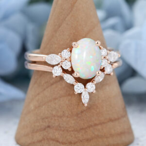 AMANDAFINEJEWELRY Opal Oval Cut Rose Gold Engagement Ring Set (3)