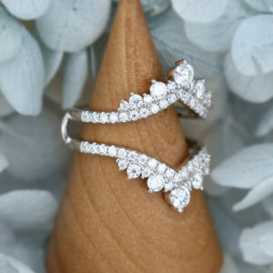 White Gold Moissanite Double Wedding Band Vintage Unique Bridal Anniversary Cluster Dainty Band2