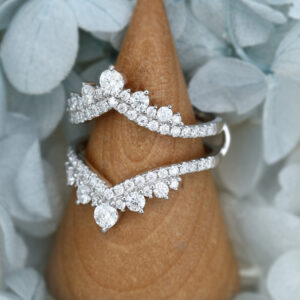 White Gold Moissanite Double Wedding Band Vintage Unique Bridal Anniversary Cluster Dainty Band3
