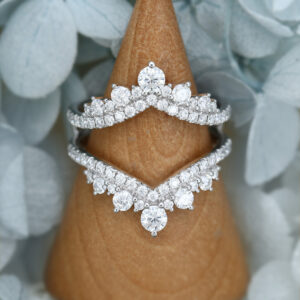 White Gold Moissanite Double Wedding Band Vintage Unique Bridal Anniversary Cluster Dainty Band4