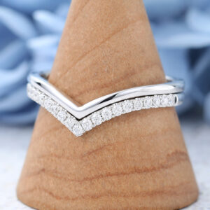 14K White Gold 2pcs Curved Stackable Wedding Bands-3