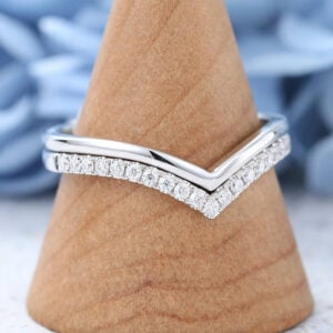 14K White Gold 2pcs Curved Stackable Wedding Bands-4