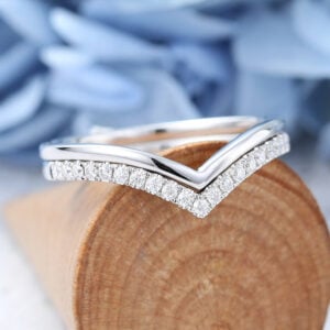 14K White Gold 2pcs Curved Stackable Wedding Bands-6