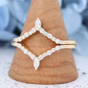2PCs Yellow Gold Marquise cut Moissanite wedding bands-3