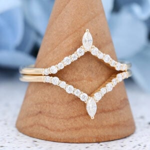2PCs Yellow Gold Marquise cut Moissanite wedding bands-4