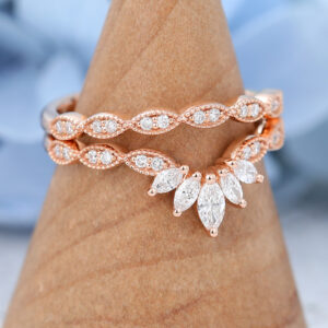 2pcs Curved Rose Gold moissanite wedding band-3