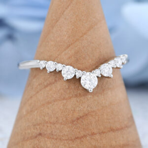 Curved White gold moissanite wedding band-