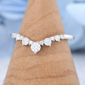 Curved White gold moissanite wedding band-1