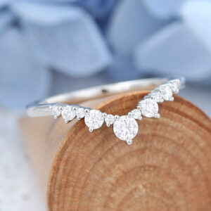Curved White gold moissanite wedding band-3