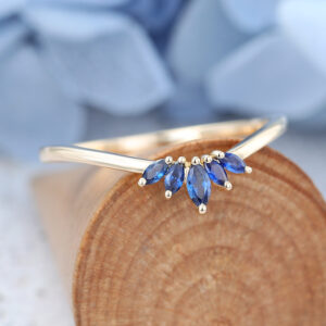 Curved yellow gold Marquise sapphire wedding band-1