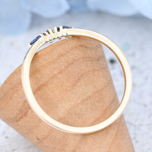 Curved yellow gold Marquise sapphire wedding band-5