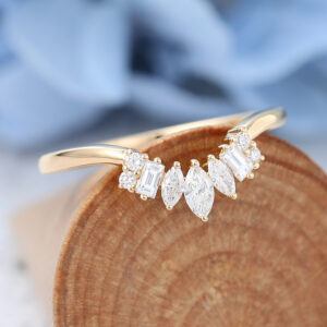 Diamond Yellow Gold Curved Wedding Band-4