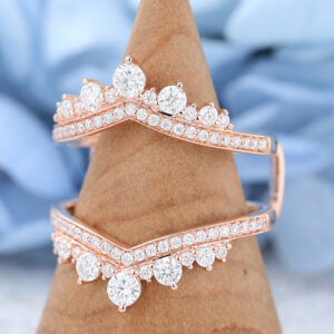 Double Curved rose gold Moissanite wedding bands -2