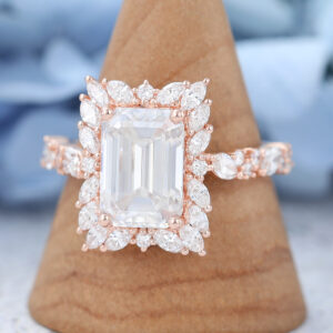 Rose Gold Emerald cut Moissanite Engagement Ring-3