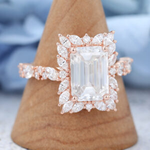 Rose Gold Emerald cut Moissanite Engagement Ring-4