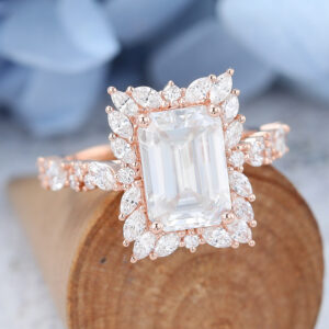 Rose Gold Emerald cut Moissanite Engagement Ring-5