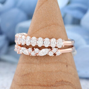 Rose Gold Marquise Cut Moissanite Wedding Band -2