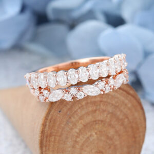 Rose Gold Marquise Cut Moissanite Wedding Band -4