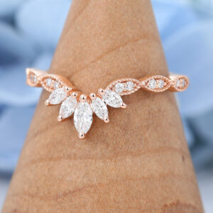 Rose Gold Marquise cut Moissanite wedding band -3