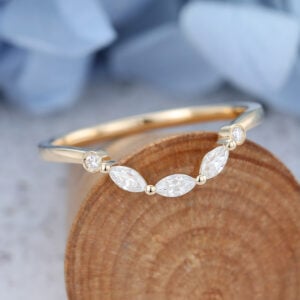 Rose Gold Marquise cut Moissanite wedding band-4