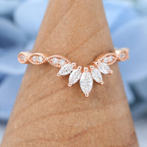 Rose Gold Marquise cut Moissanite wedding band -4