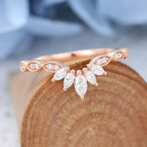Rose Gold Marquise cut Moissanite wedding band -5