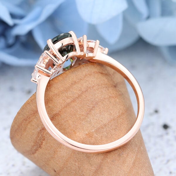 Rose Gold Oval cut Green Blue Sapphire Engagement Ring-2