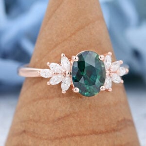 Rose Gold Oval cut Green Blue Sapphire Engagement Ring-4