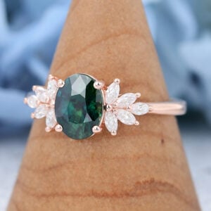 Rose Gold Oval cut Green Blue Sapphire Engagement Ring-5