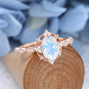 Rose Gold Oval cut Moonstone Engagement ring -2