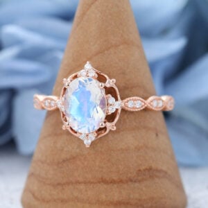 Rose Gold Oval cut Moonstone Engagement ring -3