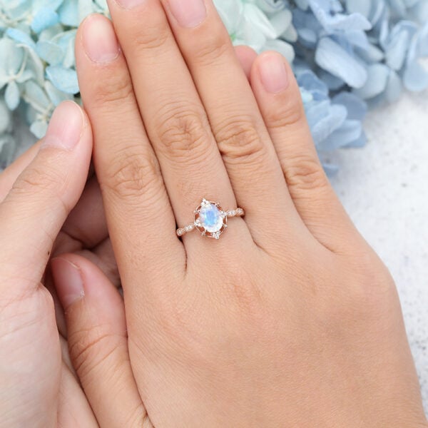 Rose Gold Oval cut Moonstone Engagement ring -6