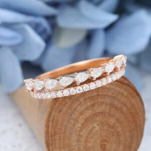 Rose Gold Pear Shaped Moissanite Wedding Band -1