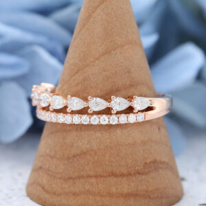 Rose Gold Pear Shaped Moissanite Wedding Band -4
